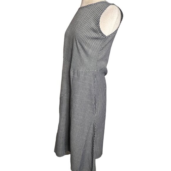 Blue White Pin Striped Large Summer Dress Midi Lightweight Pockets Y2K - Picture 6 of 12